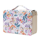 A rectangular zippered cosmetic organizer case with a floral print, featuring a top handle and multiple zippered compartments on the side, shown against a plain white background.