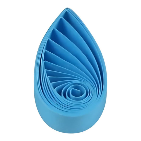 Blue silicone mold shaped like a teardrop on a white background