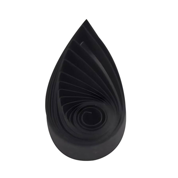 Black rubber gasket with teardrop shape on a white background