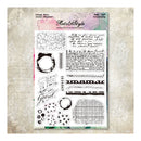 Collection of clear stamps with various designs on a textured background