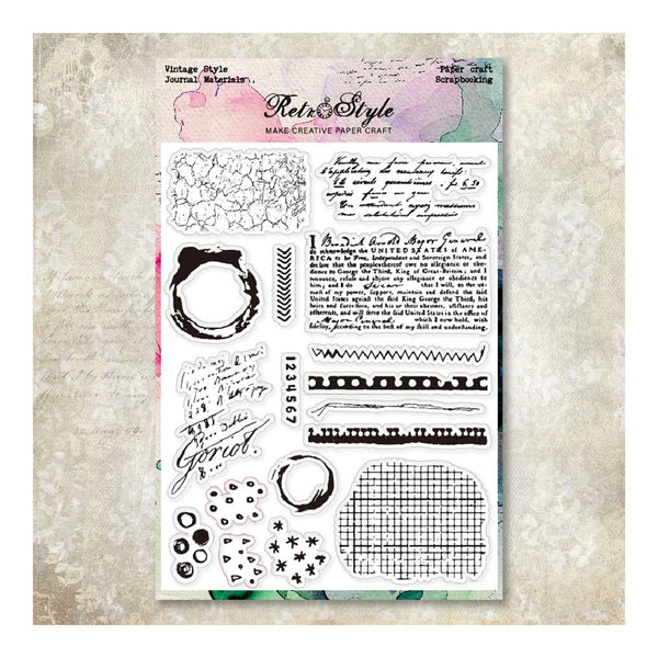 Collection of clear stamps with various designs on a textured background