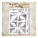 Sheet of decorative letter stamps with vintage-style designs on a textured background.