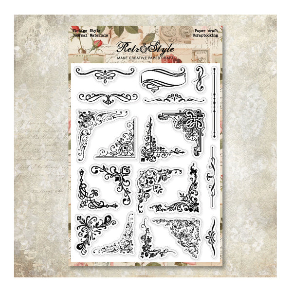 Sheet of decorative letter stamps with vintage-style designs on a textured background.