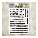 Stencils with black patterns on a textured beige background