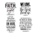 Set of four motivational and religious stickers with Bible verses on a white background.