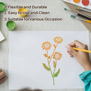 Person drawing a floral design on paper with text about product features.