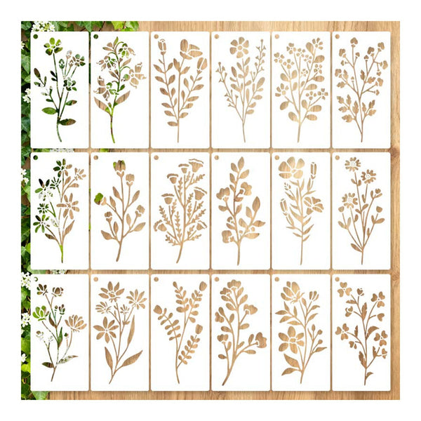 Set of floral stencils on a white background