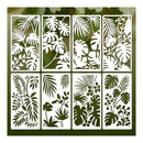 Decorative screen with tropical leaf patterns on a green background