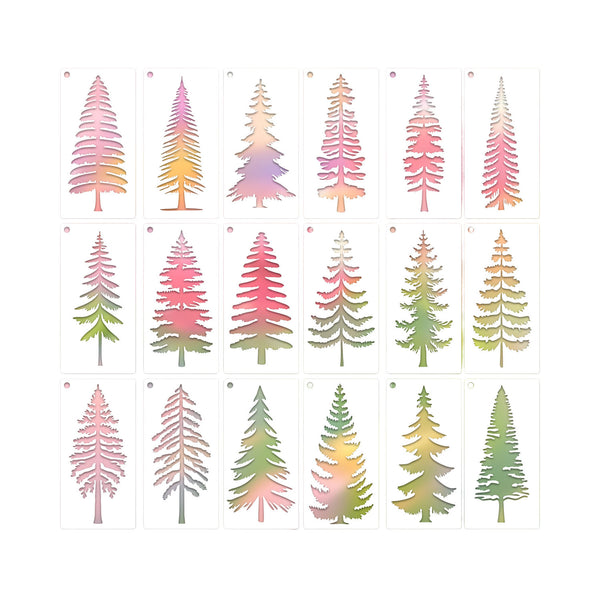 Set of colorful tree-shaped stickers on a white background