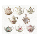 Collection of decorative teapots with floral patterns on a white background