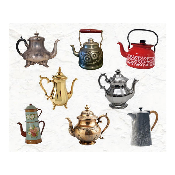 Collection of various teapots on a white background