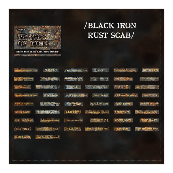 Poppy Crafts Traces of Time Hard Card Label Sticker - Black Iron Rust Scab