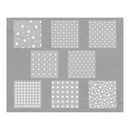 Set of nine square stencils with star patterns on a gray background