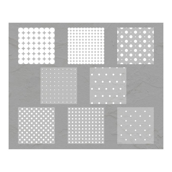 Set of white stencils with different patterns on a gray background
