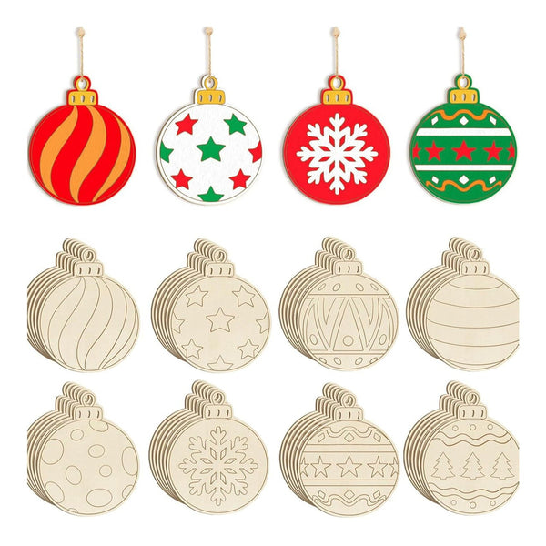 Poppy Crafts Wooden Ornaments Set - Christmas Collection - Beautiful Baubles