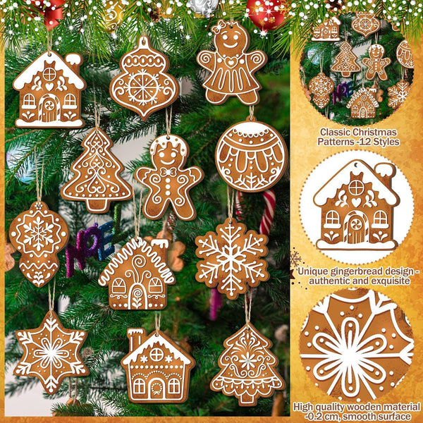 Poppy Crafts Wooden Ornaments Set - Christmas Collection - Gingerbread Cookies