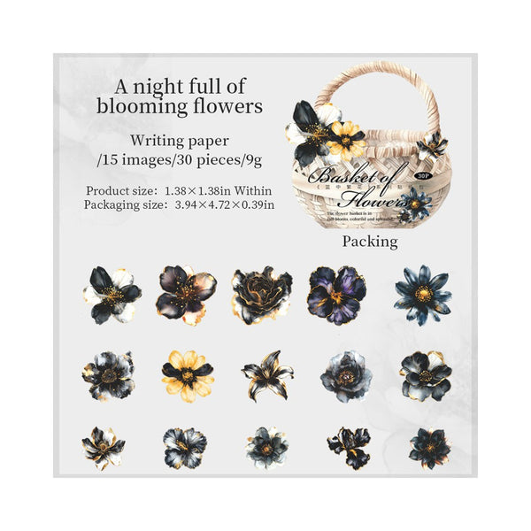 Poppy Crafts Basket of Flowers Writing Paper Stickers - A Night Full of Blooming Flowers