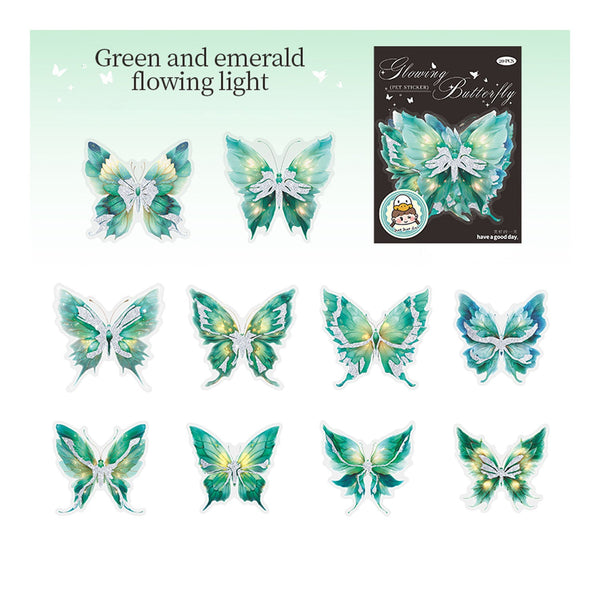 Poppy Glowing Butterfly PET Stickers - Green & Emerald Flowing Light