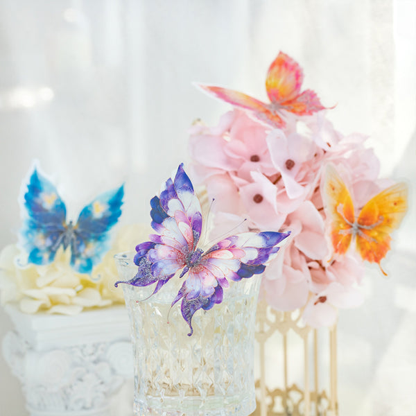 Poppy Glowing Butterfly PET Stickers - Fluffy Powder Dance Gracefully