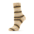 Beige sock with black stripes on a white background