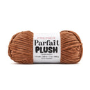 Brown skein of yarn with a Premier Parfait Plush label on a white background