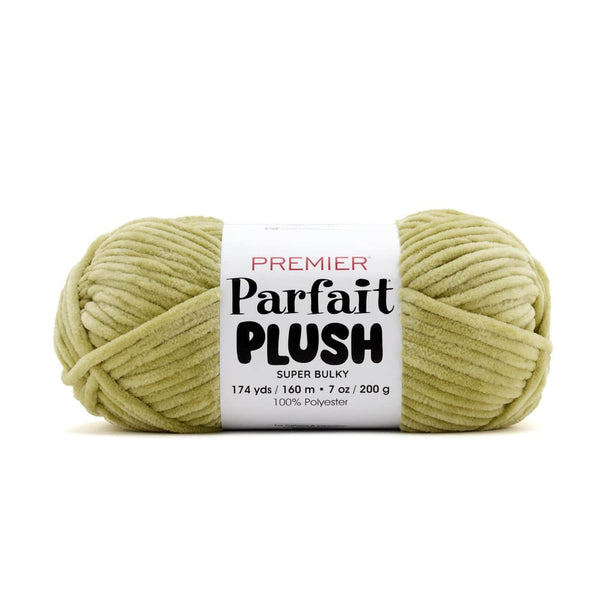 Ball of Premier Parfait Plush yarn on a white background