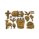 Collection of bronze religious sculptures on a white background