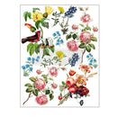 Colorful floral design with birds on a white background