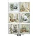 Set of six Christmas-themed cards with various festive scenes on a white background.