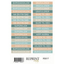Collection of printed text labels in various colors on a white background, with 'Reprint Hobby' branding.
