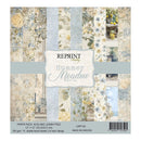 Pack of paper with floral and nature-themed designs on a blue background, featuring the brand 'Reprint'.