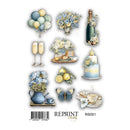 Collection of decorative items including flowers, balloons, and a cake on a white background with 'Reprint' branding.