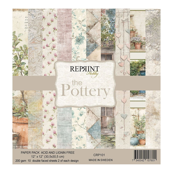 Reprint Hobby paper pack with 'The Pottery' theme featuring scenic and nature-themed designs.