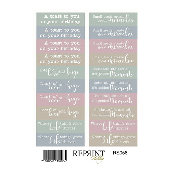 Two rectangular stickers with motivational phrases on a white background, featuring a brand label at the bottom.
