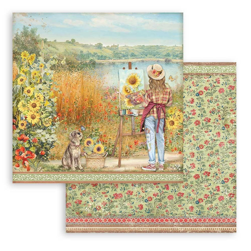 Stamperia Double-Sided Paper Pad 8"x 8" 10/Pkg - Sunflower Art