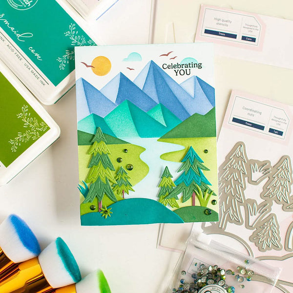 Pinkfresh Studio Stencils 4.25"X5.5" 3/Pkg Trees*