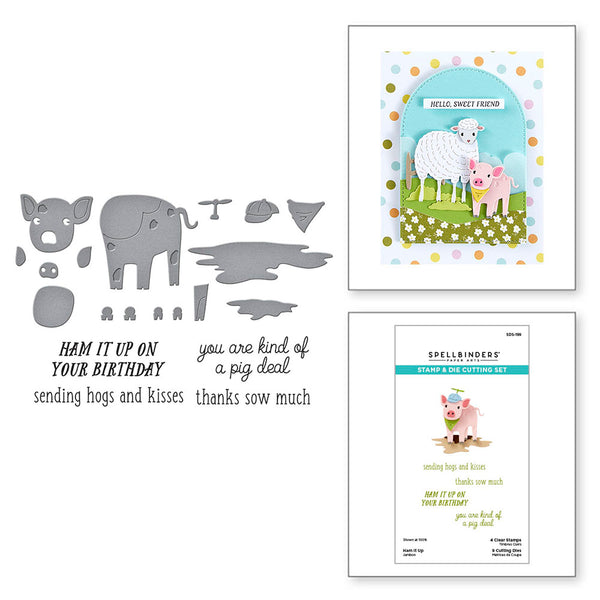 Spellbinders Clear Stamp & Die Set On the Farm Collection Ham It Up