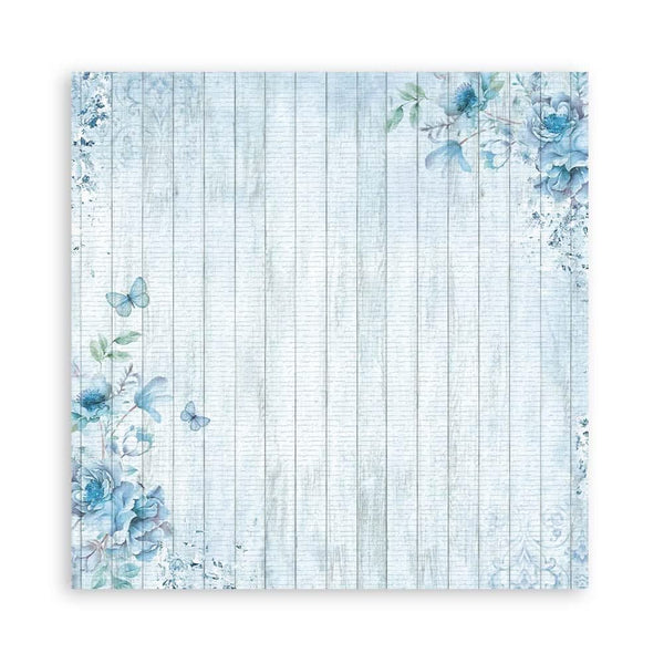 Stamperia Polyester Fabric 12"x 12" 4/Pkg - Blue Land and Roseland*