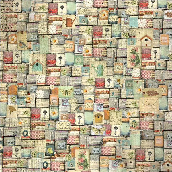 Stamperia Polyester Fabric 12"x 12" 4/Pkg - Garden
