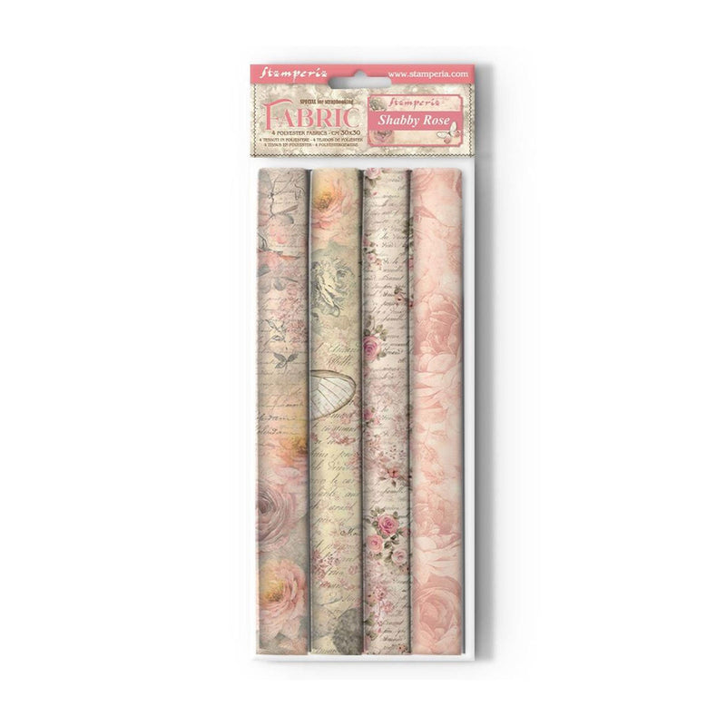 Stamperia Polyester Fabric 12"x 12" 4/Pkg - Shabby Rose