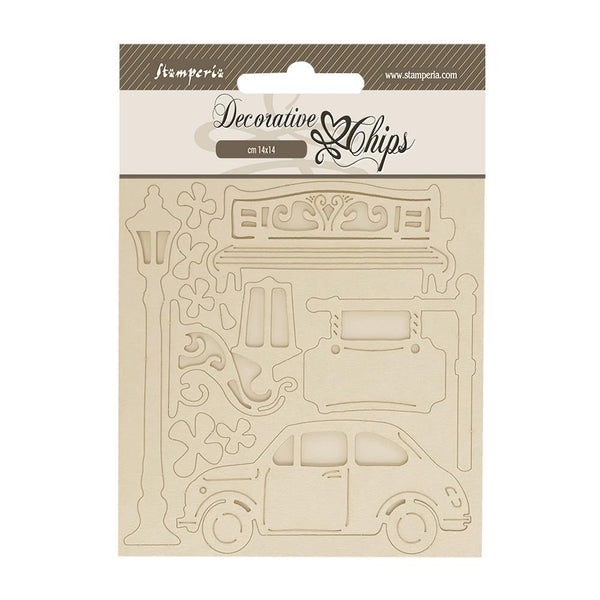 Stamperia Decorative Chips 5.5"x 5.5" - Art of Travelling - Car