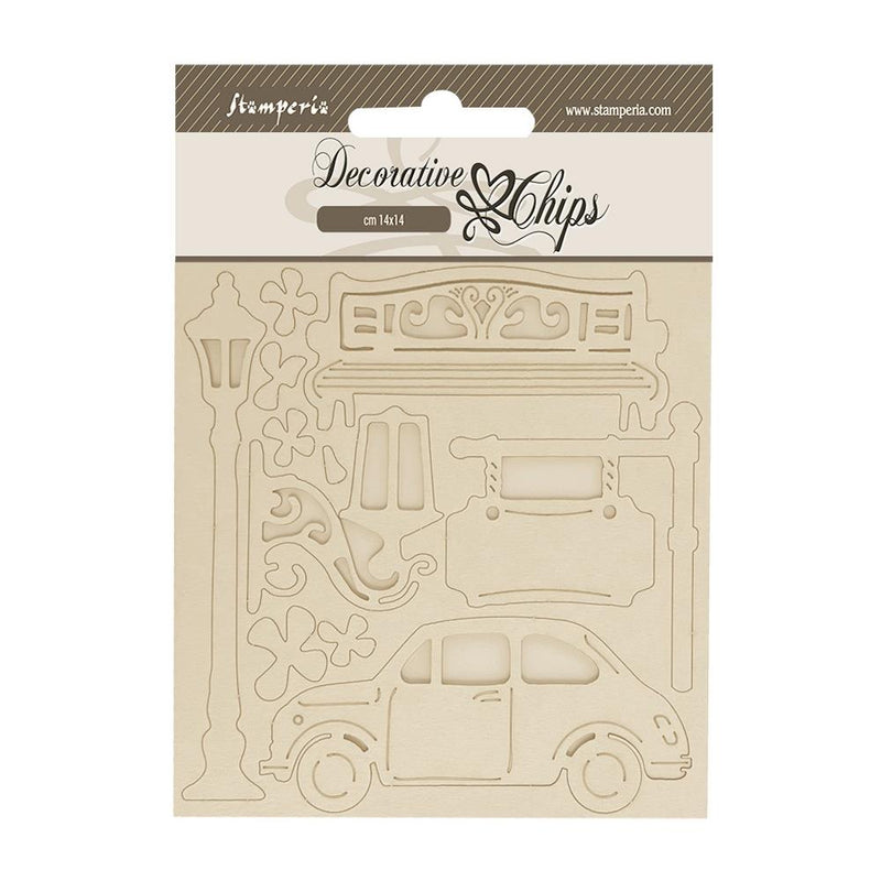 Stamperia Decorative Chips 5.5"x 5.5" - Art of Travelling - Car