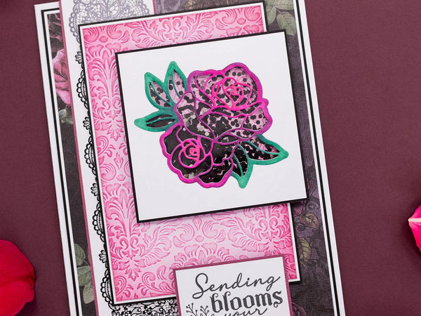 Sara Signature Thorn & Bloom 2D Embossing Folder - Damask Wallpaper