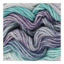 Multicolored yarn skein with shades of purple, blue, and gray.