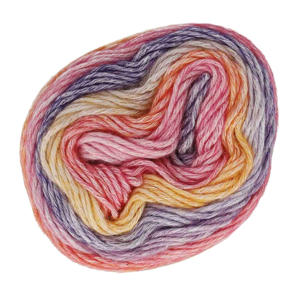 Multicolored skein of yarn on a white background