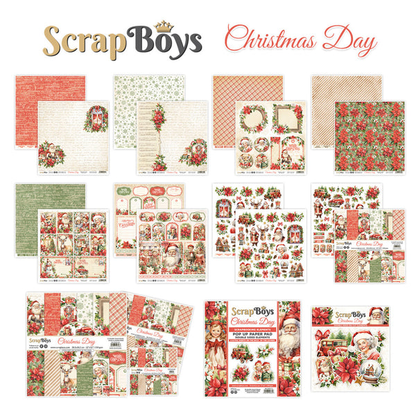 Collection of Christmas-themed scrapbooking papers and elements by Scrap Boys on a white background.