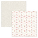 Two sheets of patterned paper with floral and polka dot designs on a white background.