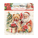 Packaging of ScrapBoys Happy Christmas die cut elements featuring Santa Claus, a teddy bear, and Christmas trees.