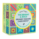 Colorful box of 'The Bright & Bold Granny Square Card Deck' by Leonie Morgan on a white background