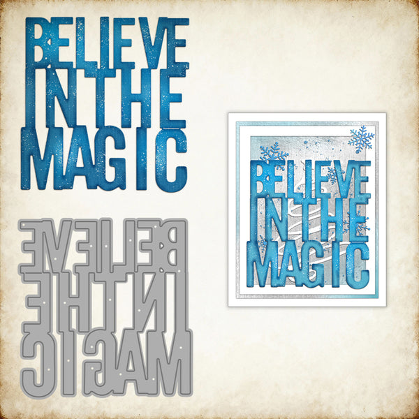 Decorative sign with 'Believe in the Magic' text on a textured background